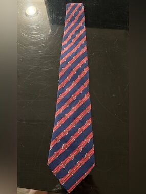 Vintage Hermes 100% Silk Blue Red Equestrian Buckle Neck Tie